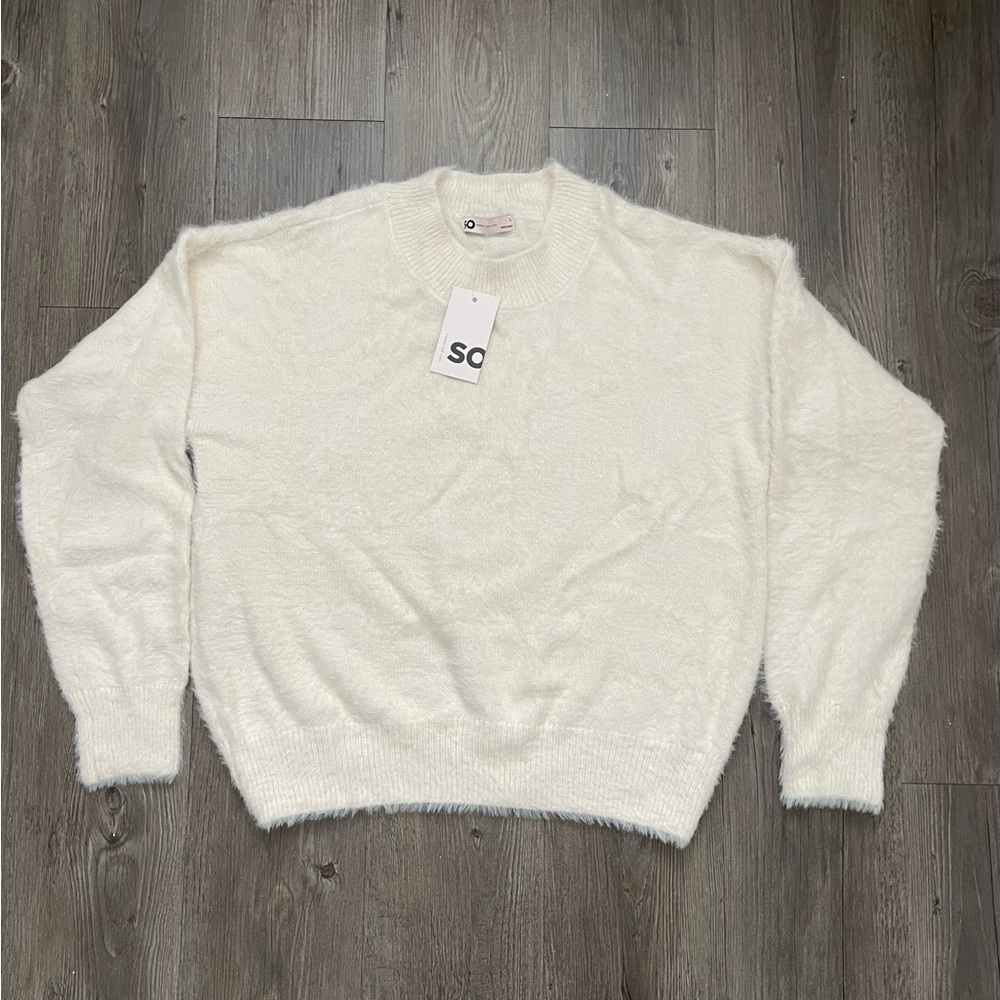 So Fuzzy Long Sleeve Crewneck Sweater English Cream Large